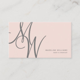Chic Blush Pink Moderne Monogram Script Initialen Visitenkarte