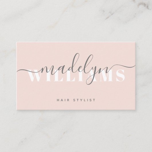 Chic Blush Pink Moderne Monogram Script-Signatur Visitenkarte (Vorderseite)