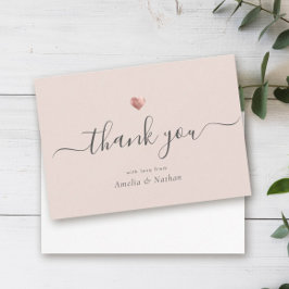 Chic Blush Pink Moderne Script Rose Goldenes Herz Dankeskarte