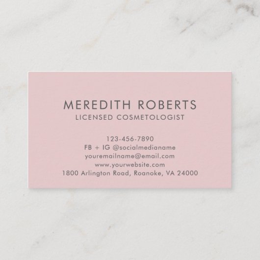 Chic Blush Pink Monogram Initial M Haarmakeup Visitenkarte (Rückseite)