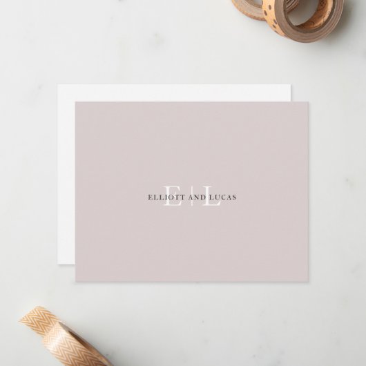 Chic Blush Pink Monogram Mitteilungskarte (Vorderseite/Rückseite Beispiel)