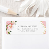 Chic Blush Pink Peony Gold Wedding Rücksendeadress (Insitu)