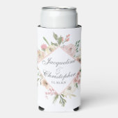 Chic Blush Pink Personalisierte Sommerhochzeit Selters Dosenkühler (Seltzer Vorderseite)