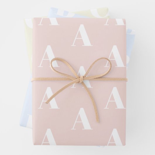 Chic Blush Pink Pine Blass Blue Creme Custom Monog Geschenkpapier Set (Beispiel)