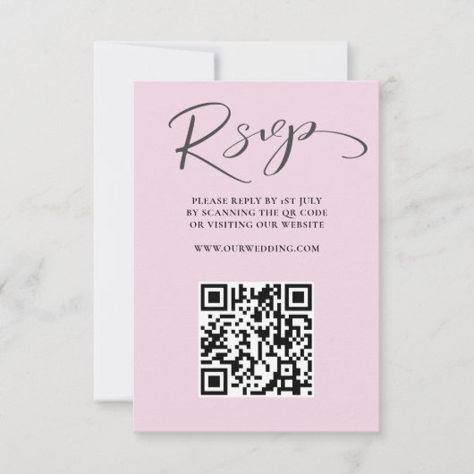 Chic Blush Pink QR Code UAWG Wedding RSVP Karte (Vorderseite)