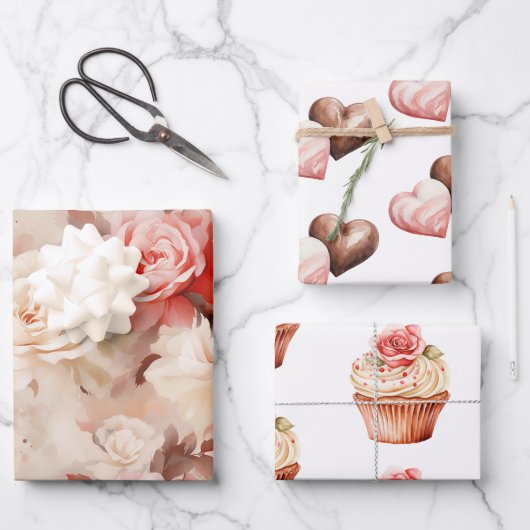 Chic Blush Pink Rose Cupcake Geburtstag Geschenkpapier Set (Vorderseite)