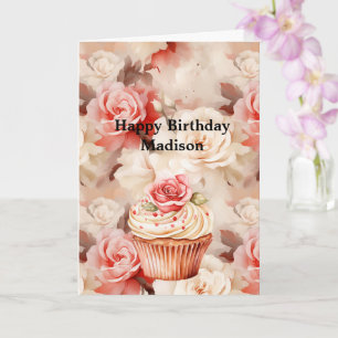Chic Blush Pink Rose Cupcake Geburtstag Karte