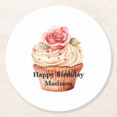 Chic Blush Pink Rose Cupcake Geburtstag Runder Pappuntersetzer (Vorderseite)