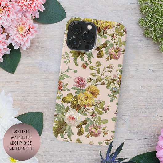 Chic Blush Pink Rose Gelbe Blume Blattmuster iPhone Hülle