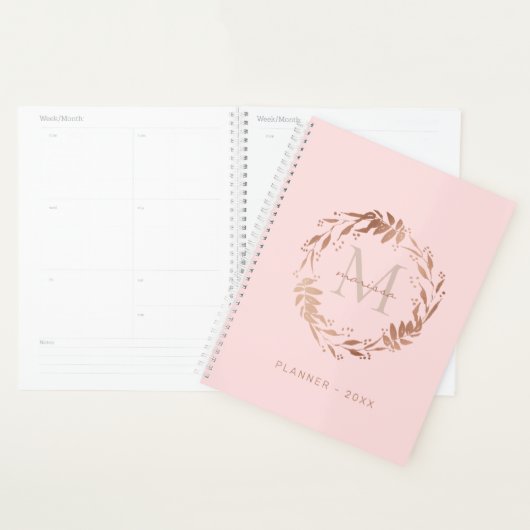 Chic Blush Pink Rose Gold Custom Monogram Planer (Anzeige)