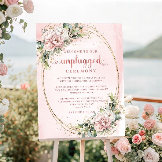 Chic Blush Pink Rose Gold Floral Unplugged Ceremon Poster
