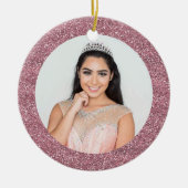 Chic Blush Pink | Rose Gold Glitzer Monogram Foto Keramik Ornament (Vorne)