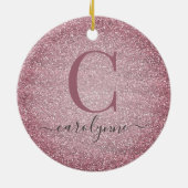 Chic Blush Pink | Rose Gold Glitzer Monogram Foto Keramik Ornament (Hinten)