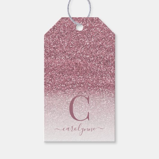 Chic Blush Pink | Rose Gold Glitzer Monogram Geschenkanhänger (Vorderseite)