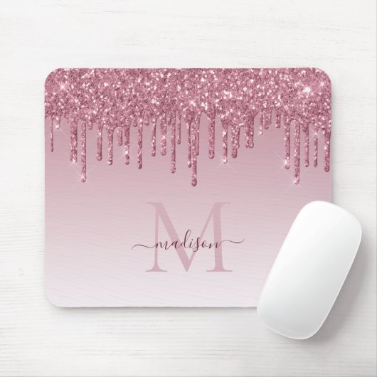 Chic Blush Pink Rose Gold Glitzer Sparkline Monogr Mousepad (Mit Mouse)
