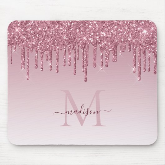 Chic Blush Pink Rose Gold Glitzer Sparkline Monogr Mousepad (Vorne)
