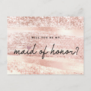 Chic Blush Pink & Rose Gold Trauzeugin Vorschlag Postkarte