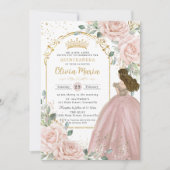 Chic Blush Pink Roses Blumenprinzessin Quinceañera Einladung (Vorderseite)