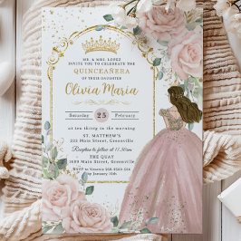 Chic Blush Pink Roses Blumenprinzessin Quinceañera Einladung