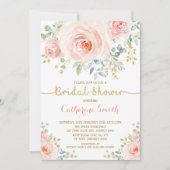 Chic Blush Pink Roses Brautparty Einladung (Vorderseite)