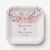 Chic Blush Pink Sage Deer Antlers Blumenhochzeit Pappteller (Vorderseite)