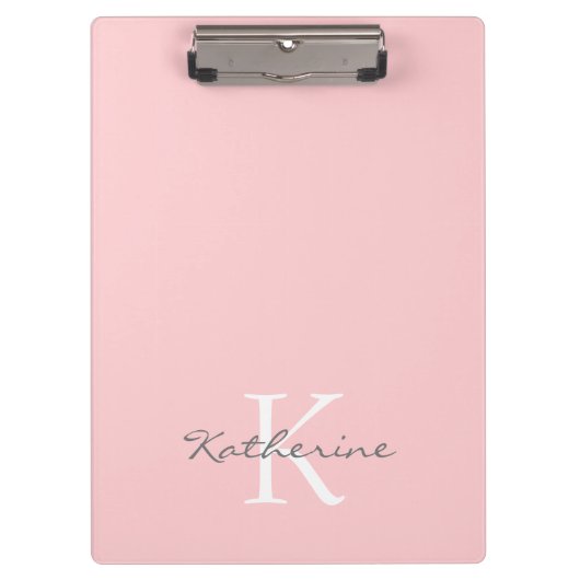 Chic Blush Pink Script Monogram Personalisiert Klemmbrett (Vorderseite)
