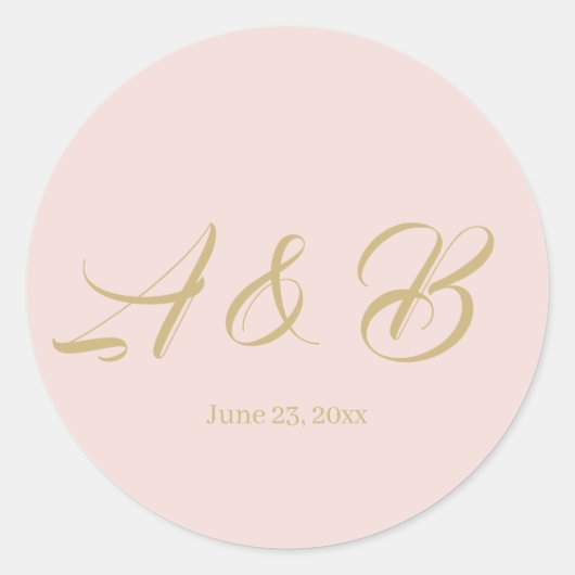 Chic Blush Pink Script Monogramm Gastgeschenke Hoc Runder Aufkleber (Vorderseite)
