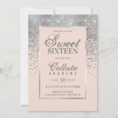 Chic Blush Pink Silver Glitzer Confetti Sweet 16 Einladung (Vorderseite)