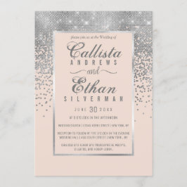 Chic Blush Pink Silver Glitzer Confetti Wedding Einladung