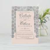 Chic Blush Pink Silver Glitzer Hexagon Geo Wedding Einladung (Stehend Vorderseite)