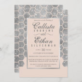 Chic Blush Pink Silver Glitzer Hexagon Geo Wedding Einladung (Vorne/Hinten)
