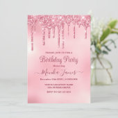 Chic Blush Pink Sparkle Glitzer Tropfen Geburtstag Einladung (Stehend Vorderseite)