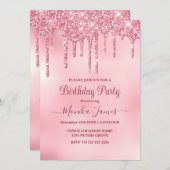 Chic Blush Pink Sparkle Glitzer Tropfen Geburtstag Einladung (Vorne/Hinten)