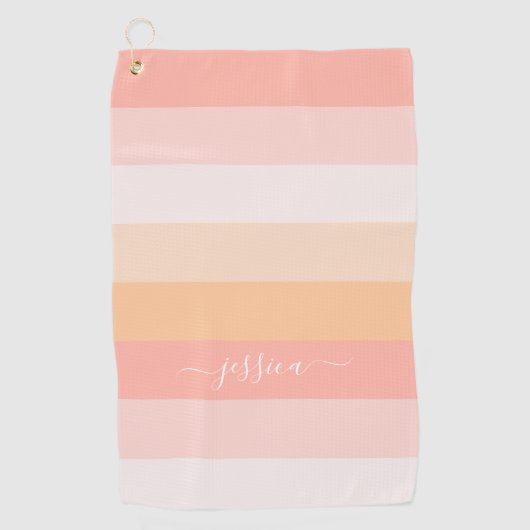 Chic Blush Pink Strip Skriptname Golfhandtuch (Vorderseite)