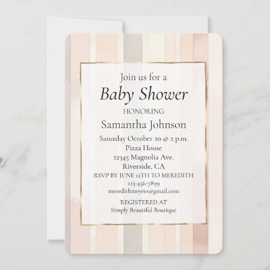Chic Blush Pink Stripes Babydusche Einladung (Vorderseite)