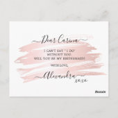 Chic Blush Pink Stroke Bridesmaid Vorschlag Postkarte (Rückseite)