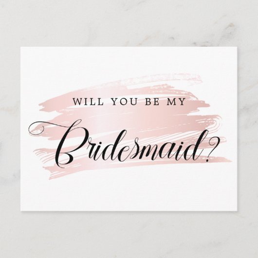 Chic Blush Pink Stroke Bridesmaid Vorschlag Postkarte (Vorderseite)