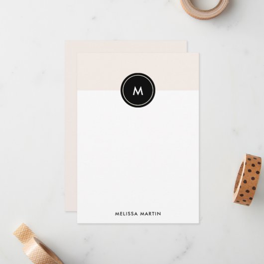 Chic Blush Pink und Black Stationery Mitteilungskarte (Vorderseite/Rückseite Beispiel)