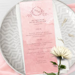 Chic Blush Pink Wasserfarbe, Monogram Wedelmenü Menükarte<br><div class="desc">Freuen Sie sich auf dieses schöne, rosafarbene Hochzeitsmenü mit eleganten, handgezeichneten botanischen Monogrammen mit Paarinitialen über einen exquisiten Aquarellspülhintergrund in einer schönen Mischung aus Rosa, Rosa und Lachs. Einfach Vorlage mit Ihren Details und Menü ausfüllen und die Drucke bestellen! Teil unserer Kollektion "Blush Pink Watercolor Botanical Monogram Wedding" mit einer...</div>