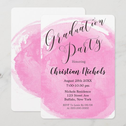 Chic Blush Pink Watercolor Graduation Party Invit Einladung (Vorne/Hinten)
