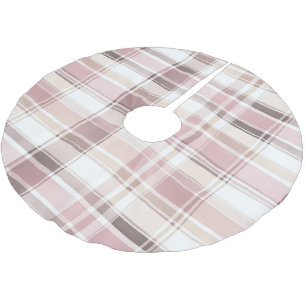 Chic Blush Pink White Creme Karierte Weihnachten Polyester Weihnachtsbaumdecke