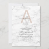 Chic Blush Pink White Marble Monogram Birthday Einladung (Rückseite)