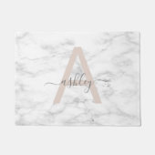 Chic Blush Pink White Marble Script Name Monogram Fußmatte (Vorderseite)