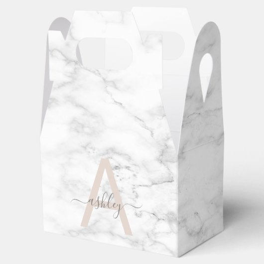 Chic Blush Pink White Marble Script Name Monogram Geschenkschachtel (Geöffnet)