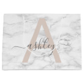 Chic Blush Pink White Marble Script Name Monogram Große Geschenktüte (Vorderseite)