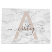 Chic Blush Pink White Marble Script Name Monogram Große Geschenktüte (Rückseite)