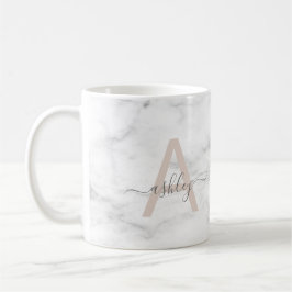 Chic Blush Pink White Marble Script Name Monogram Kaffeetasse