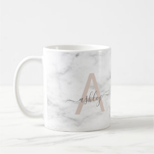 Chic Blush Pink White Marble Script Name Monogram Kaffeetasse