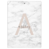 Chic Blush Pink White Marble Script Name Monogram Klemmbrett (Rückseite)