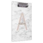 Chic Blush Pink White Marble Script Name Monogram Klemmbrett (Rechts)